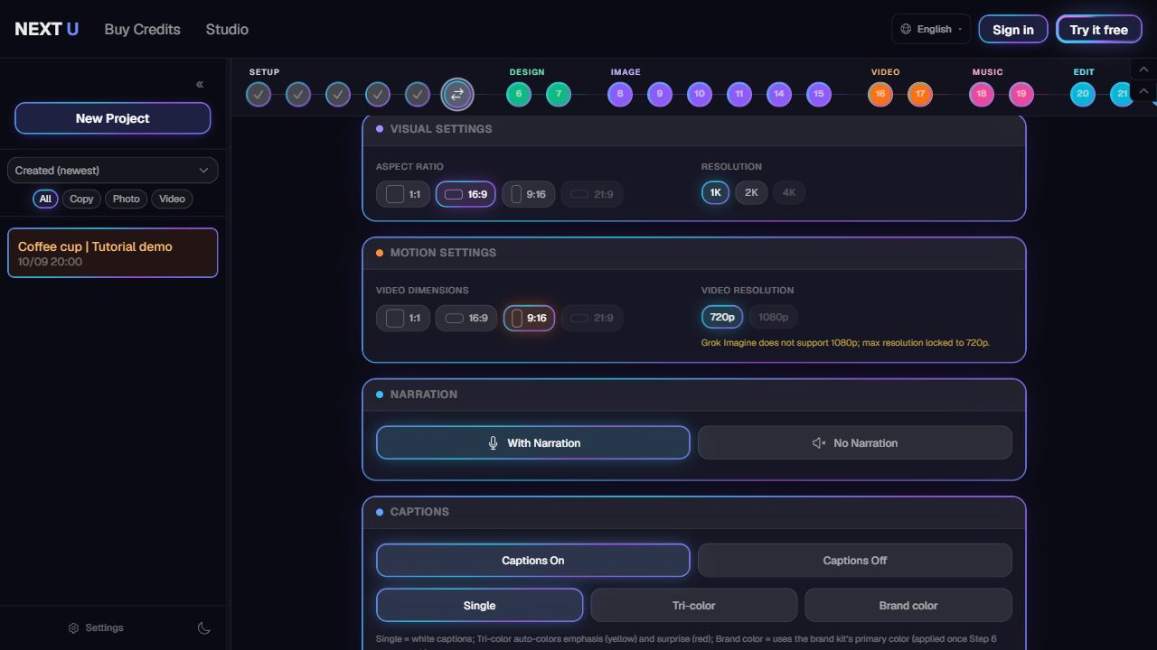 02 | Review each stage or choose automatic production — NEXT U Studio
