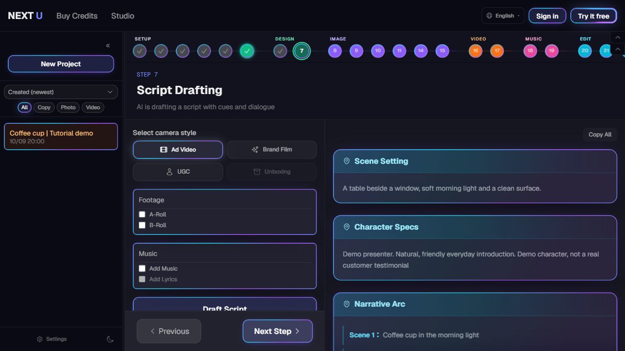 Write the video script — NEXT U Studio