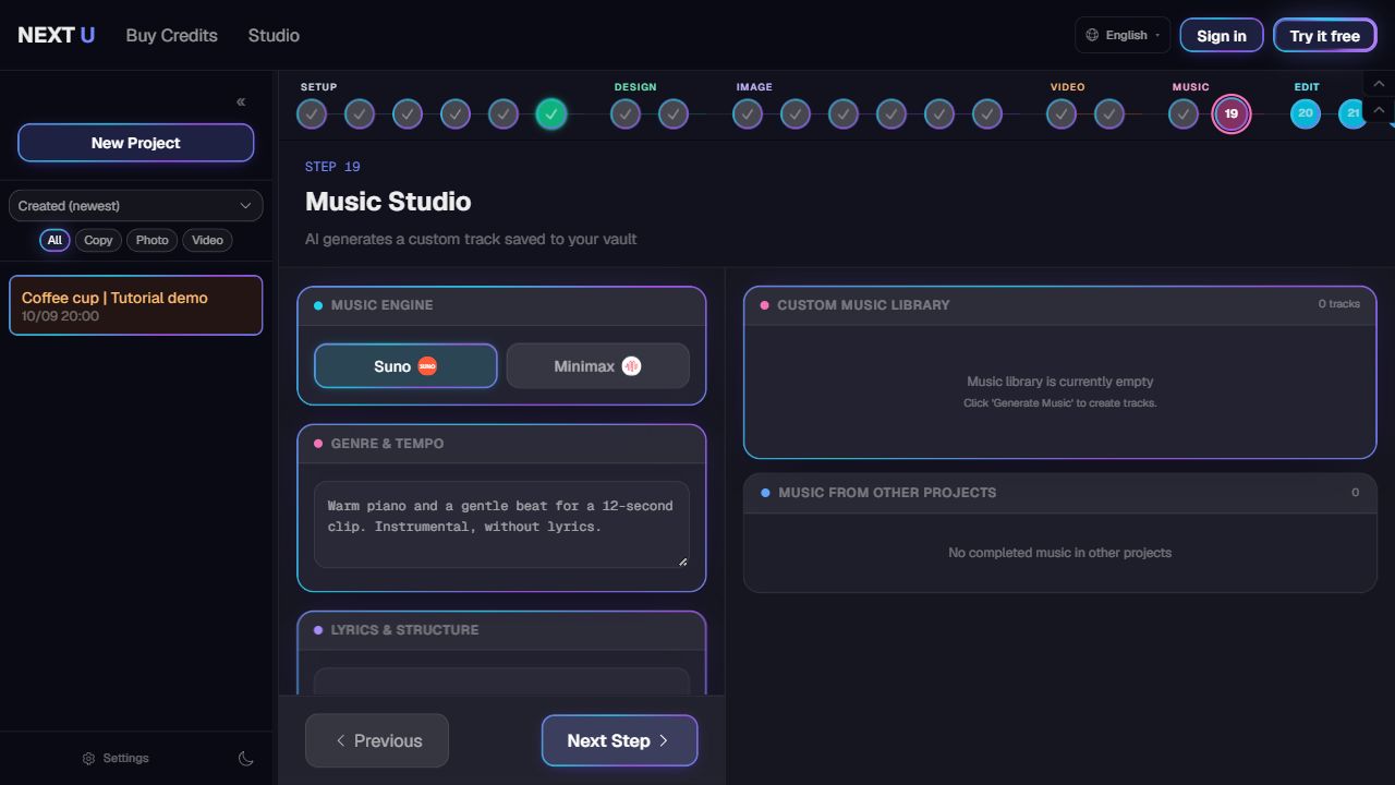 Make music and manage the library — NEXT U Studio