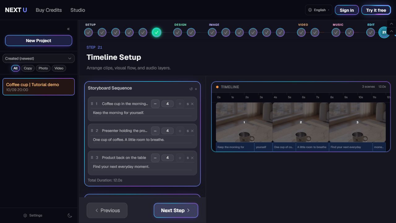 Adjust timeline, captions and sound — NEXT U Studio