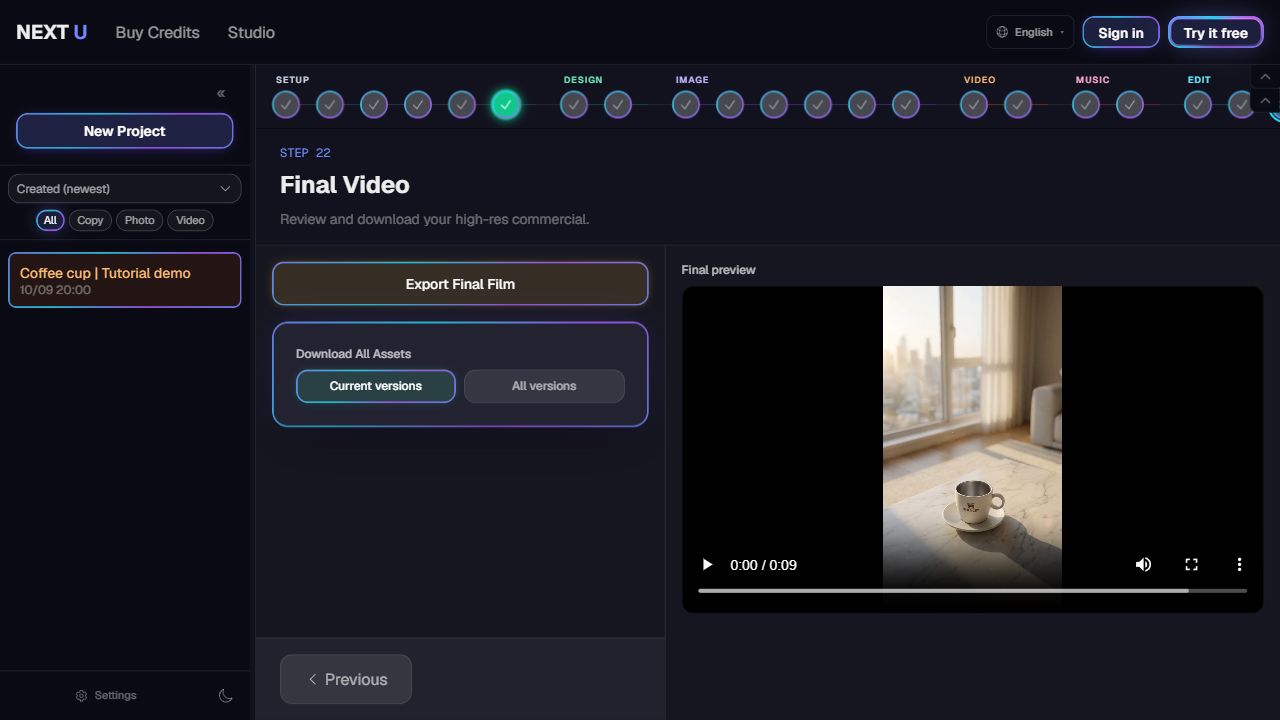 Preview and download results and assets — NEXT U Studio