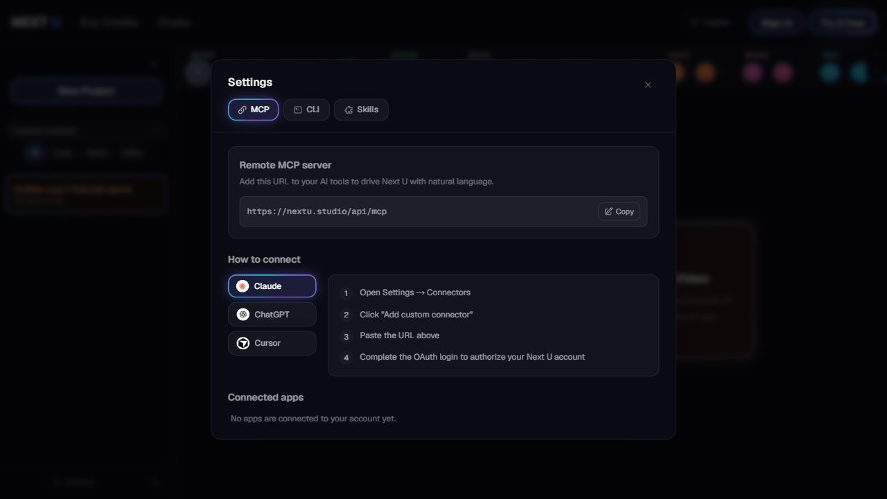MCP: Continue a project through AI chat — NEXT U Studio